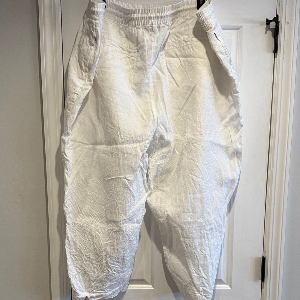 Athleta White Linen Pants with Drawstring